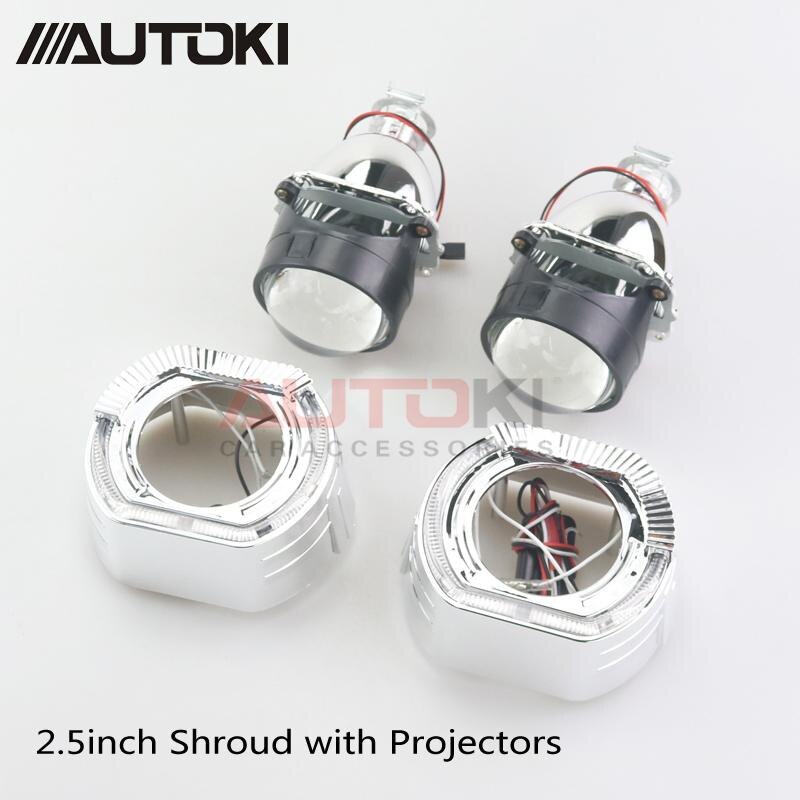 Autoki sport led ängelögon+ bi xenonlins projektor strålkastare för bil eftermontering dagsljus 2.5/3.0 h4 h7: 2.5 hölje med  h1