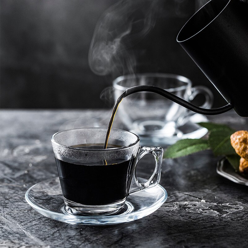 Blyfri glas kaffekop cappuccino størrelse varmebestandig te kop husholdning europæisk italiensk kop med underkop ske tekop 2 stk.