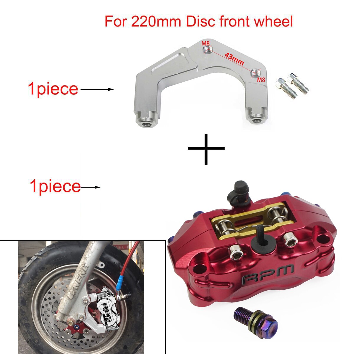 Tarcza hamulcowa motocykla 200mm 220mm przód tył 4 tłok montaż promieniowy 82mm RPM dla skutera Rsz Jog Dirt pitbike GROM: Red A bracket 220