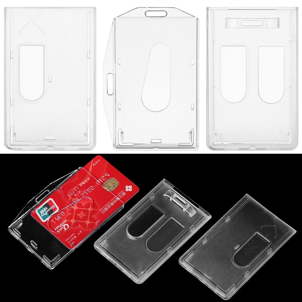 Transparent Multi-use Hard Plastic Badge Work ID Card Holder Clear Protector Cover Case Double Sided ID Card Pouch