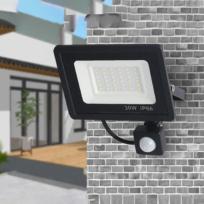 Reflectores LED 100W 50W 30W 20W 10W PIR Sensor de movimiento IP66 LED impermeable 220V colgante Exterior lámpara de pared al aire libre foco