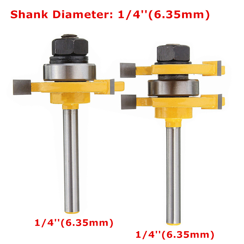 2 uds. Enrutador de ensamble de ranura de lengüeta, fresa tipo T, vástago de 6-12,7mm para suelo, herramientas de corte de madera