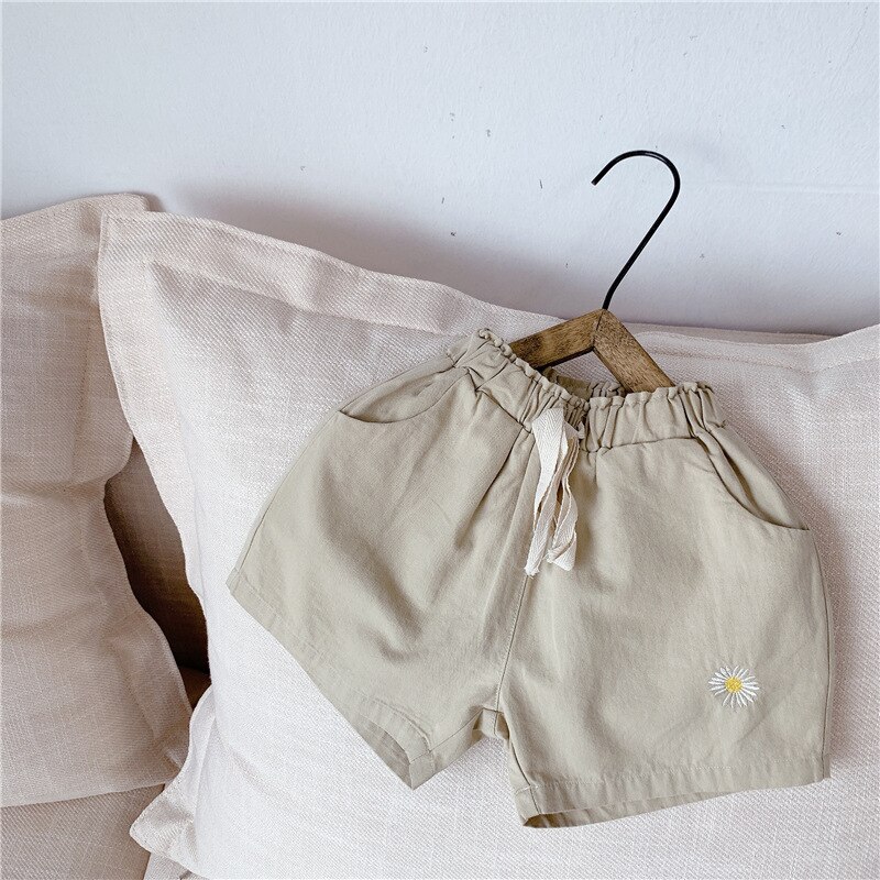 baby jenter bomull blomster broderi shorts sommer låve uformelt 3 farger shorts 1-6y: kaki / 6t