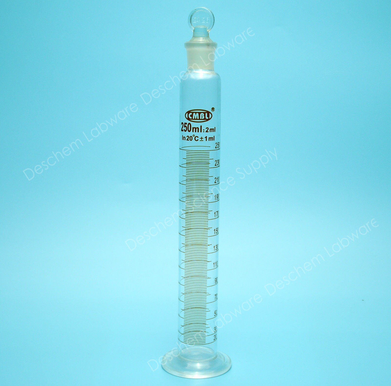 250ml Ground Joint Measuring Cylinder With Glass Stopper Boro Labware