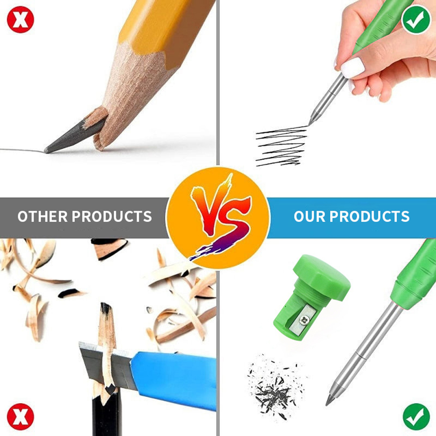 Solid Carpenter Pencil Set With Built-in Sharpener Mechanical Pencil Scriber Woodworking Pencil Mechanical Pencil