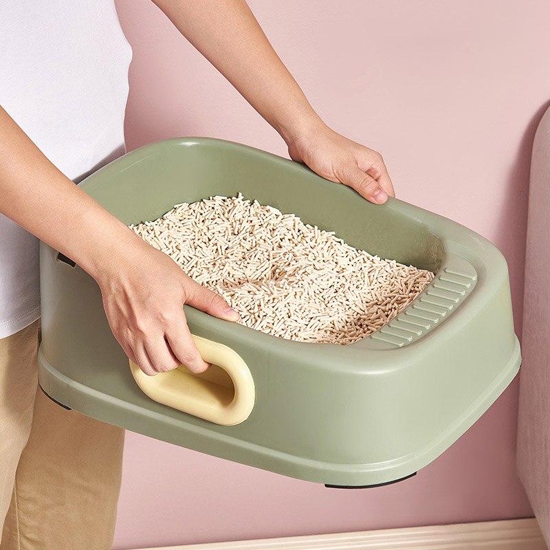 Cat Litter Box With Double Ear Handles Square Semi-closed Anti-splash Deodorant Sandbox Kitten Toilets Free Shovel Pet Items
