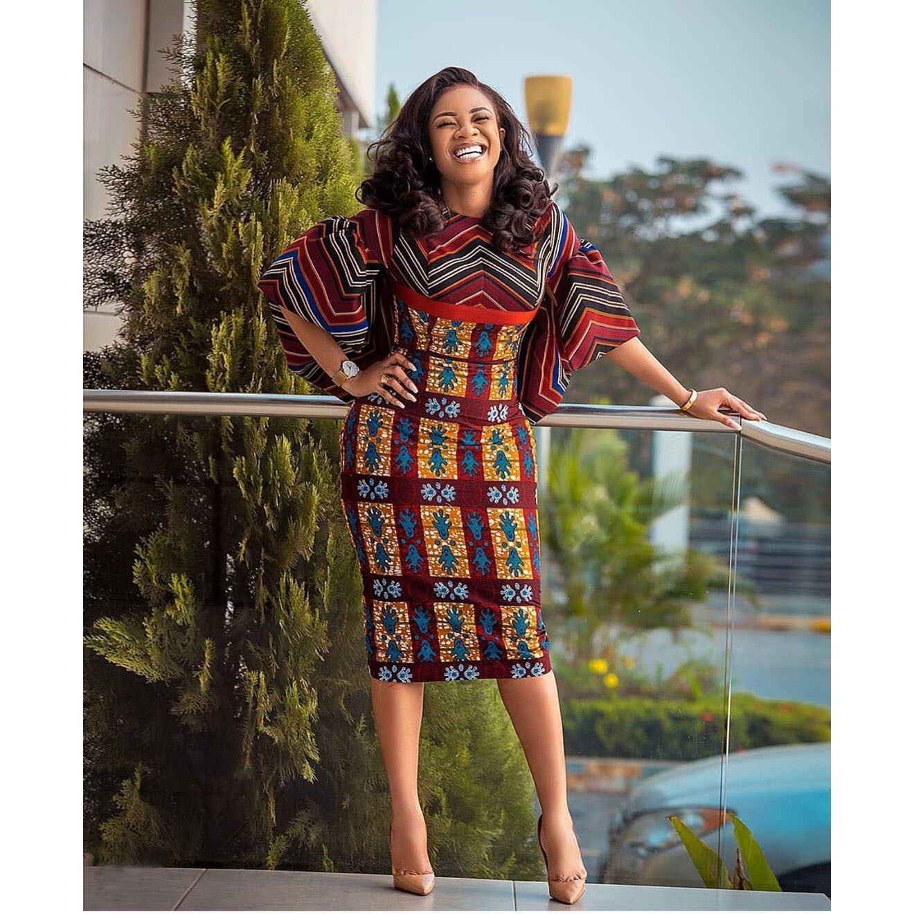 Polyester Mode Afrikaanse Jurken Voor Vrouwen Lente Herfst Dashiki Afrika Stijl Afdrukken Rijke Bazin Dashiki Midi Jurken