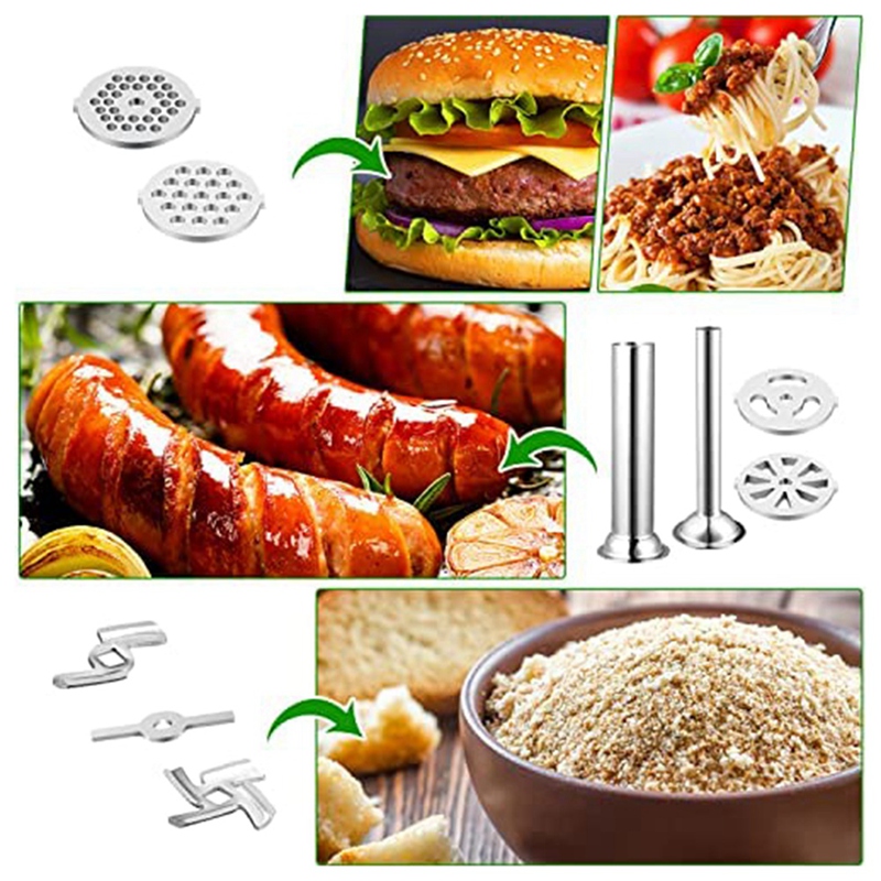 Meat Grinder Accessory Suitable for KitchenAid with 2 Filling Hoses and 4 Grinding Plates