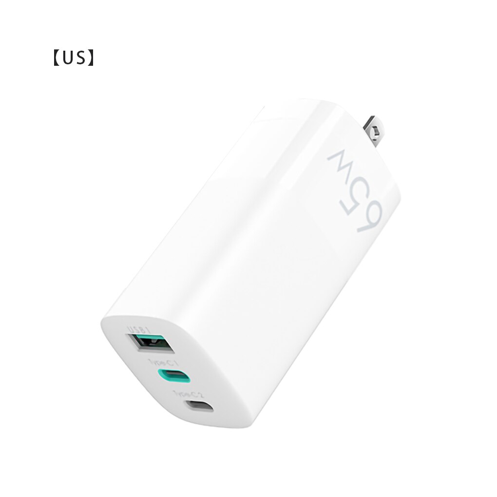 Chargeur mural 65W GaN QC3.0 Type C PD, double USB, adaptateur de Charge rapide pour iPhone 11 12 Xiaomi Huawei: White US Plug