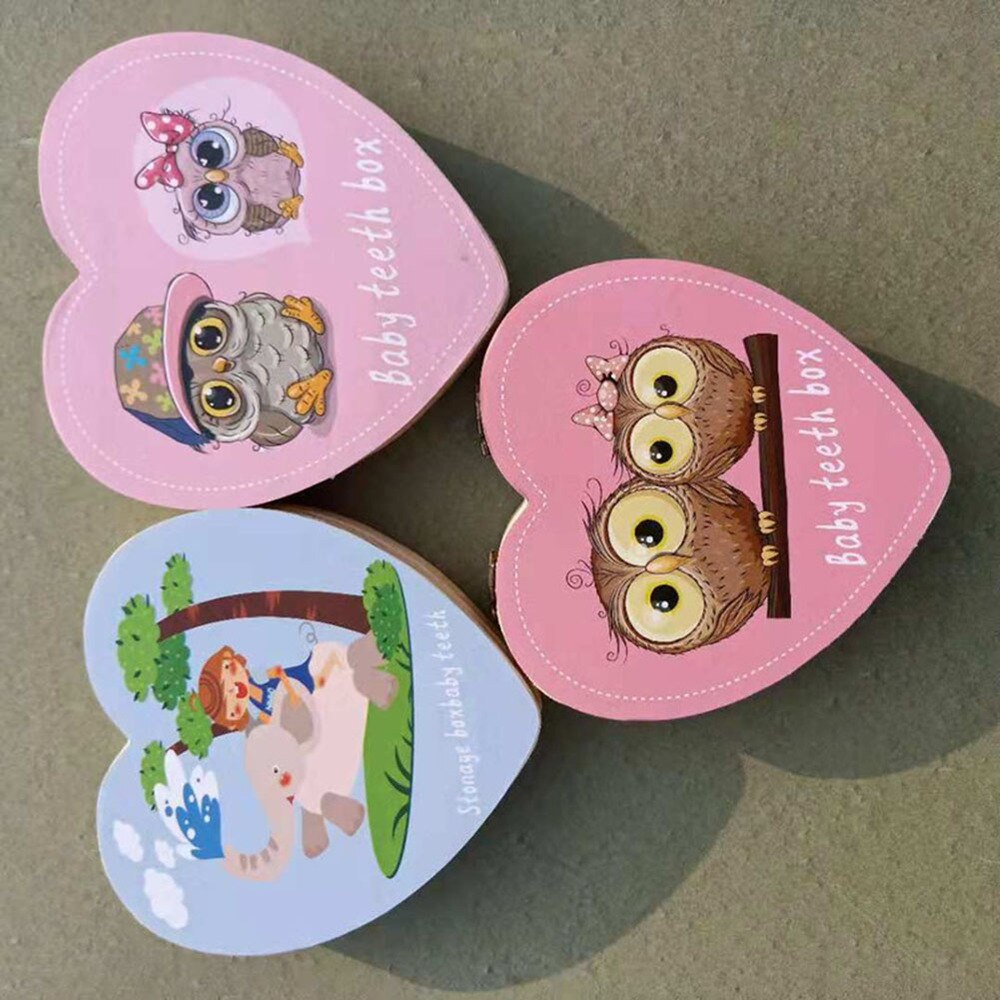 Wooden Kids Deciduous Teeth Box Children's Souvenir Save Tools Cartoon Baby Deciduous Teeth Box Kids Tooth Mini Storage Boxes