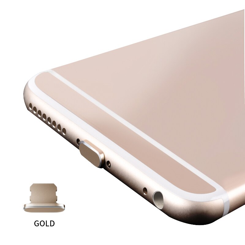 Kleurrijke Metal Anti Dust Dock Charger Plug Stopper Cap Cover Voor Iphone 12 11 Pro Max Xr X Xs Max 8 Plus Mobiele Telefoon Accessoires: Gold