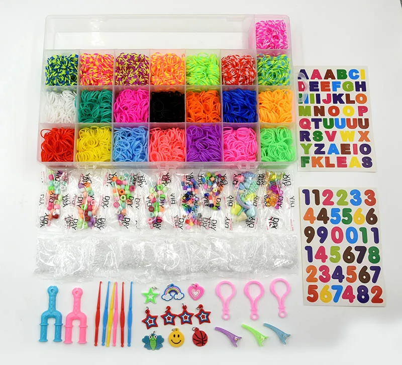 Ensemble de bandes de métier à tisser en caoutchouc pour enfants, bracelet en silicone, bande de tissage élastique, artisanat d'art pour enfants, kit de boîte de rangement de jouets, bricolage