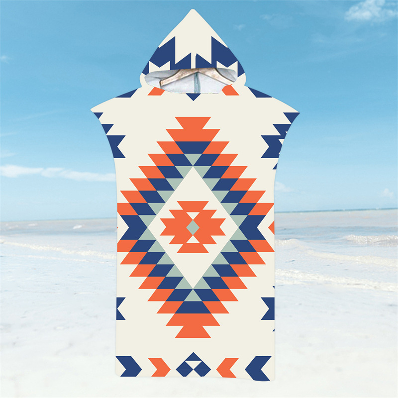 Albornoz de estilo étnico, toalla de playa con rayas onduladas, toallas de baño de secado rápido, capa ligera con capucha, natación, Surf, Poncho para hombres y mujeres adultas: Azul