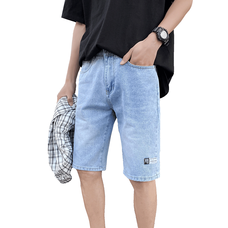 Pantalones cortos de mezclilla regulares, pantalones cortos de verano informales con cremallera a media cintura para hombres, pantalones cortos de mezclilla sólidos, ropa masculina