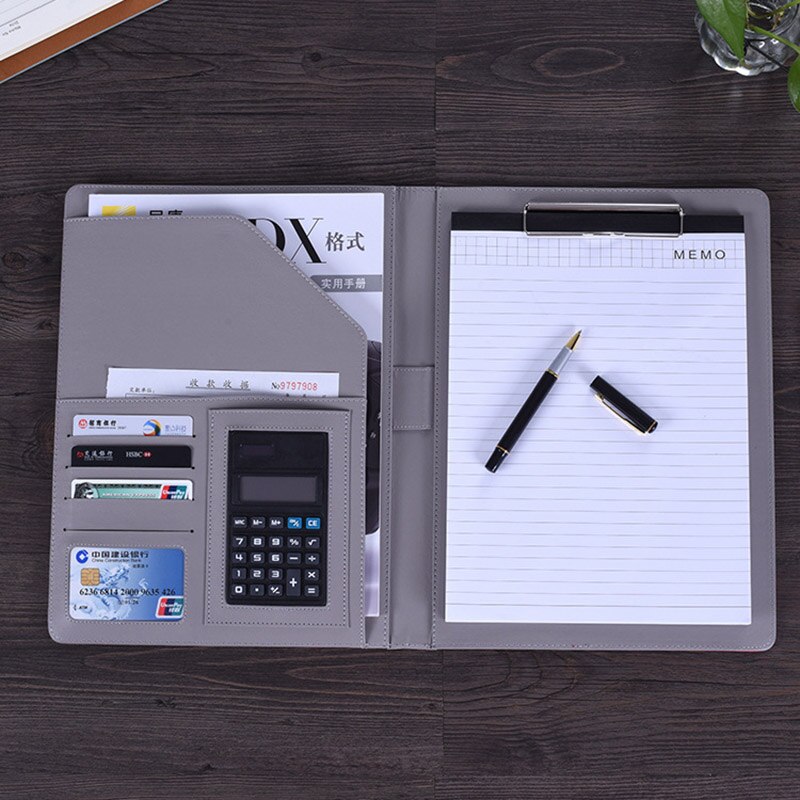 A4 fil mappe notesbog dokumentmappe med lommeregner padfolio pu læder bindemiddel manager dokument organisator classeuer hånd klip fil