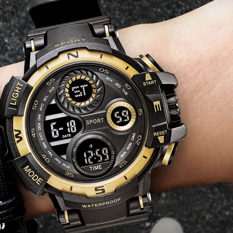 Reloj Digital negro YIKAZE para hombres, relojes deportivos, cronógrafo impermeable para exteriores, reloj de mano G, reloj de pulsera para estudiantes de choque de infantería: Bronze