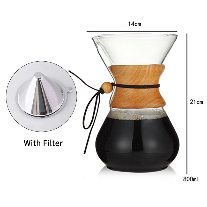 400Ml 600Ml 800Ml Slip Glas Koffiezetapparaat Koffie Pot Espresso Koffie Machine Met Rvs Filter Pot: 800ml with filter