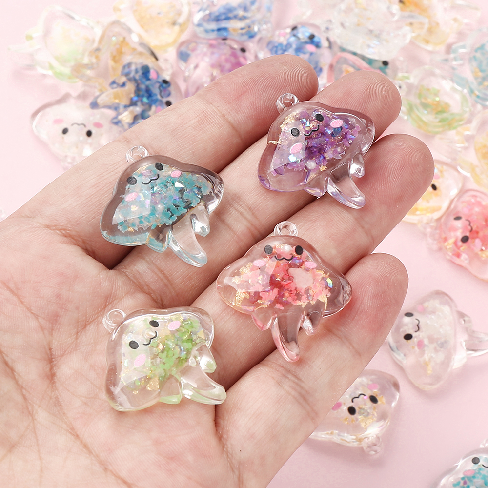10Pcs 30mm Charm Luminous Resin Pendant Glow-in-the-Dark Colorful Transparent Jellyfish Pendant For DIY Necklace Jewelry Making