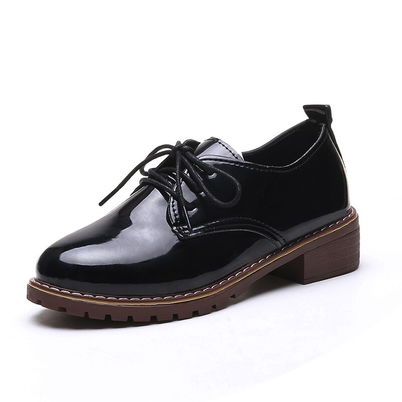 Oxfords Women Shoes Female Patent Leather Lace Up Plus Size Casual Shoes Woman Heels Platform Autumn Ladies Shoes
