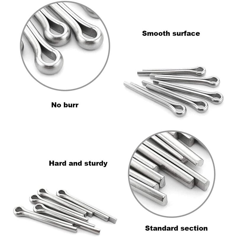 Cotter Fixings Set,6 Sizes 304 Stainless Steel Cotter Pin Clip Key Fastener Fitting Assortment Kit(340 Pcs)