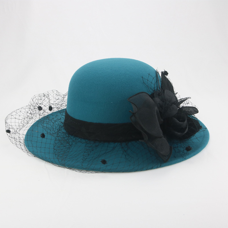 Hats for Women Wedding Decorate Hat Church Accessories Dome Net Yarn Floral Luxury Dome Bowknot Winter Hat Chapeau Femme: lake blue