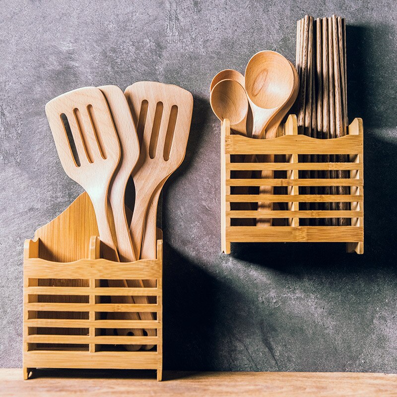 Bamboo Cutlery Storage Rack Chopsticks Cage Cutlery Holder Kitchen Organizer Spoon Chopsticks Flatware Drying Rack Kitchen Tools