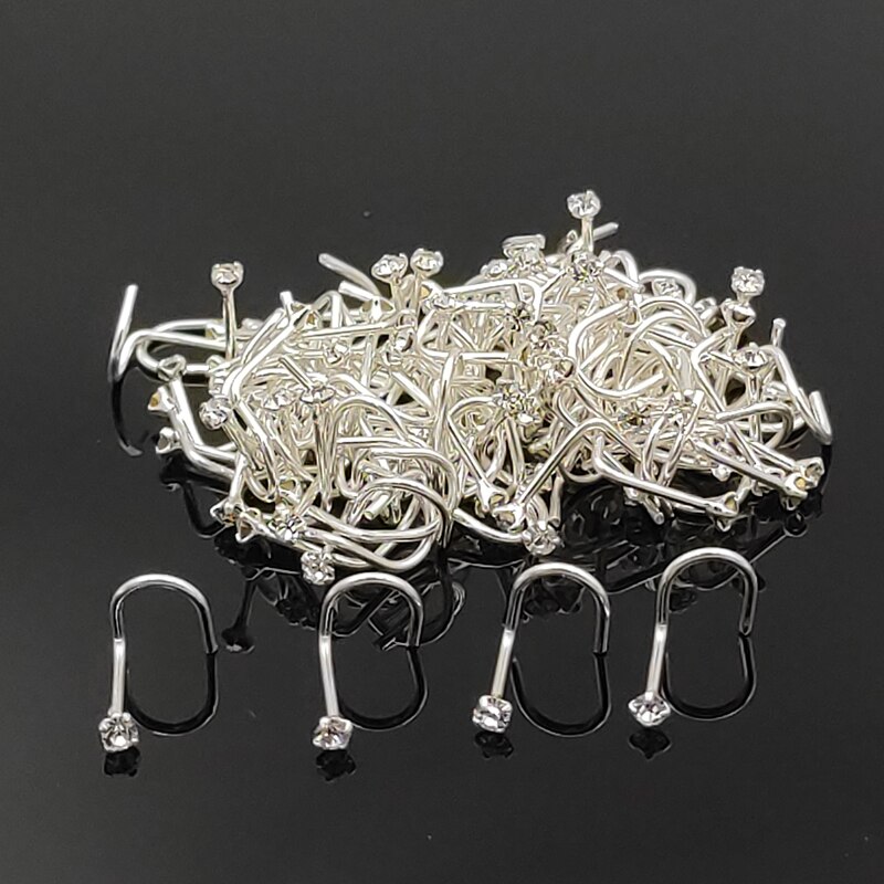 925 Sterling silber 2 mm runde klar kristall nase Ring fischschwanz nase schraube 50 teile/los
