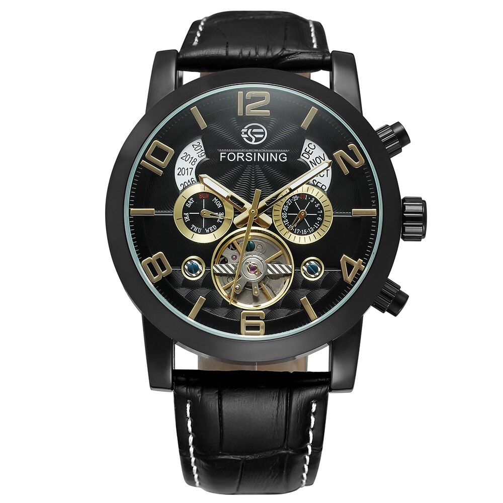 Forsining Mode Mannen Horloges Klok Band Noctilucent Mechanische Beweging Automatische Sport Business Analoge Dial Polshorloge: Black Gold