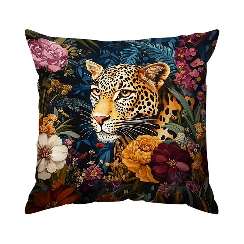 Leoparder blomster puter putetrekk trykt polyester 45 x 45cm kasteputetrekk dekorativ sofapute putetrekk hjemmedekor: Rød