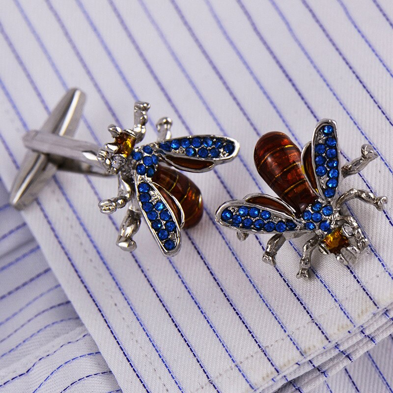 Bee Cufflinks High-grade Men's Daily Trendy Personality Accessories Blue Crystal Enamel French Shirts Business Cuff Links