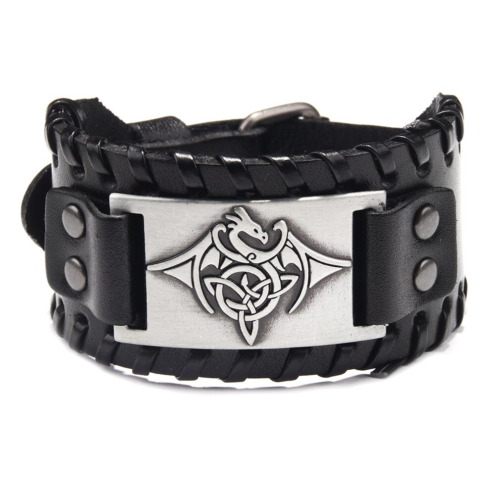 Viking drage pterosaur trekant odin rune armbånd mænd&amp; #39 ;s tilbehør metal læder tilbehør religiøse amulet: C