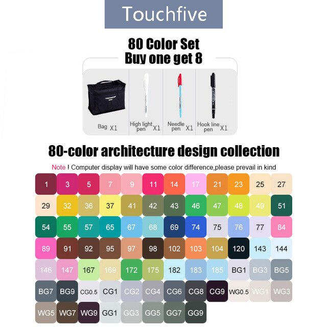 Touchfive Marker 30/40/60/80 Farben Kunst Marker Set Fettige Alkohol Basierend Skizze Marker Stift für künstler Zeichnung Manga Animation
