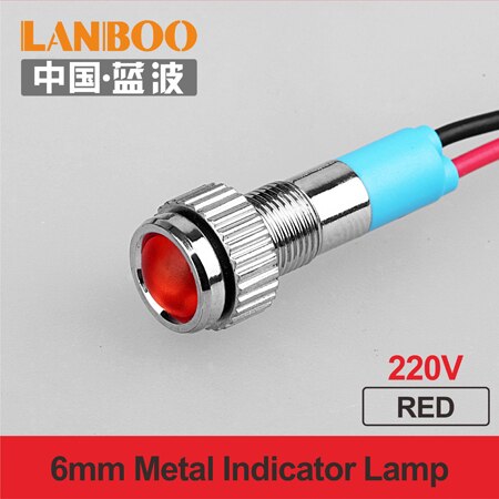 12V 24V 220V with wire red green blue yellow white indicator lamp single lights manufacture for 6mm LED indicator light: 6mm-RED-(220V)