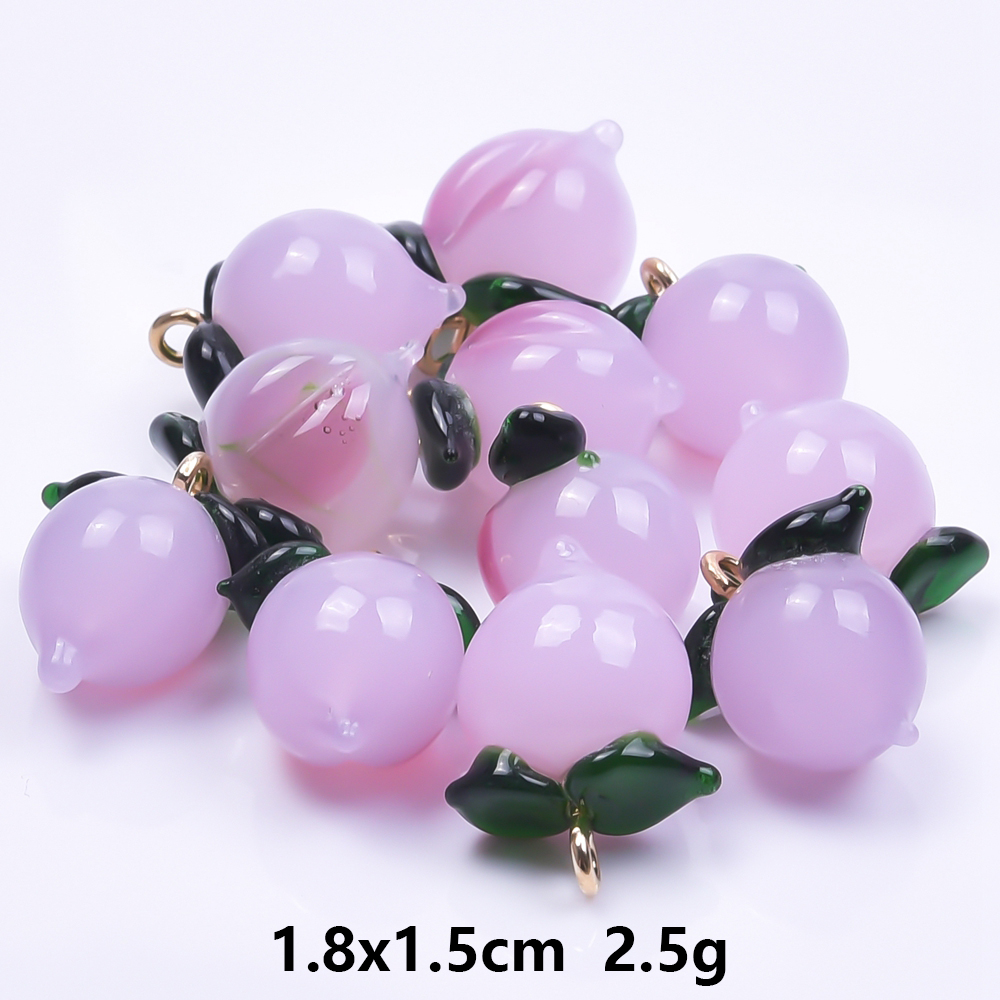 5Pcs/Lot Mix Styles Glass Fruit Strawberry Peach Charms Diy Vegetable Eggplant Sweet Potato Pendant Jewelry Accessories Finding: Rhodium Plated