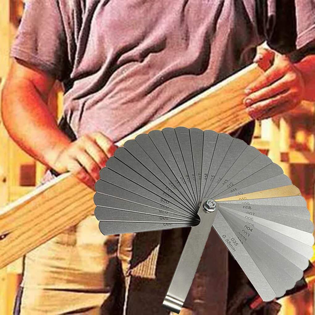 32pcs Range Finder Feeler Gauge Valve Stainless Steel Dual Reading Teaching Feeler Gauge 0.04-0.88 mm Gap Size Copper Sheet