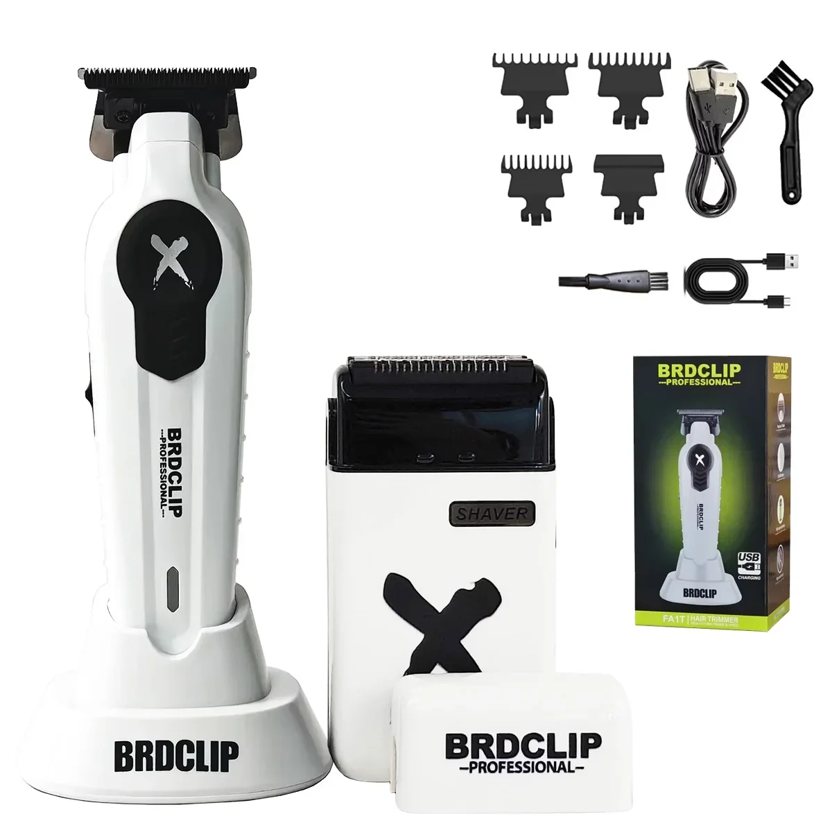 Professionele BRDCLIP Wit FA1T FK701 Set Tondeuse 7700 RPM 7000 RPM Elektrisch Scheerapparaat voor Heren Trimmer met Oplaadstation: Black