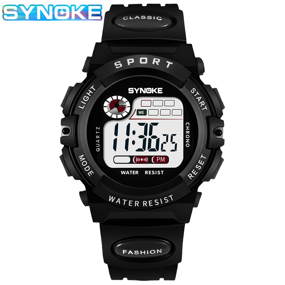 SYNOKE Student Kids Digitaal Horloge Sport Waterdicht Jongen Elektronisch Horloge Schokbestendig Multifunctioneel Lichtgevende Mode: Black