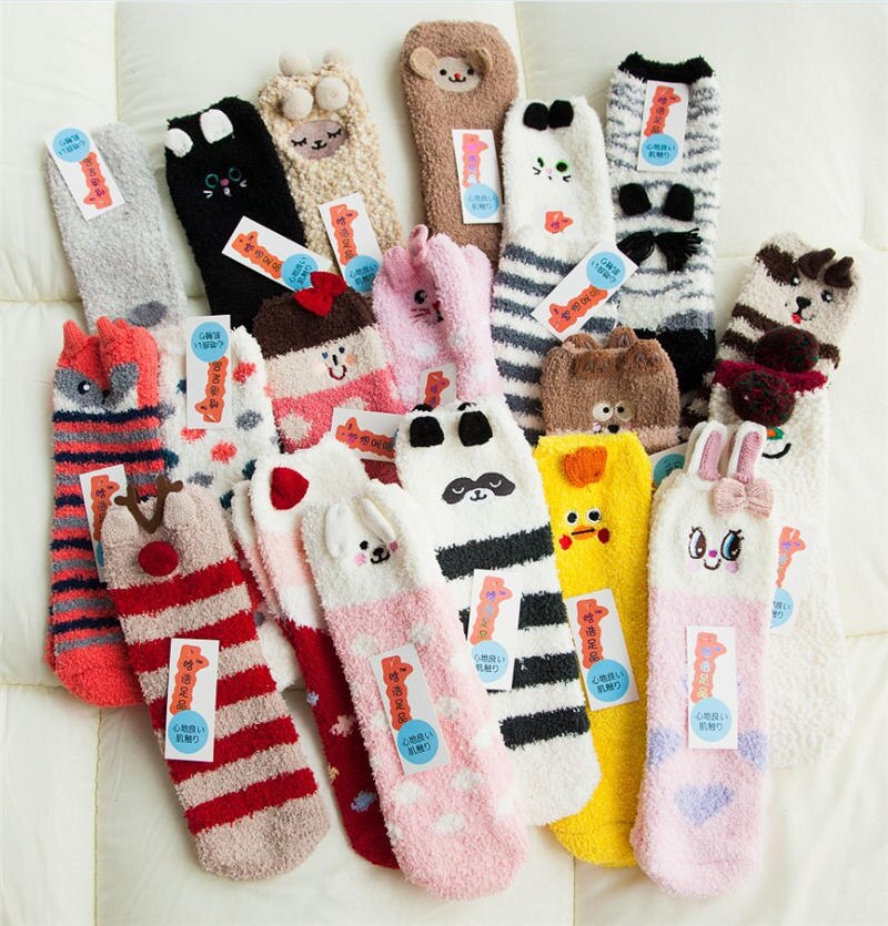 Cartoon Coral Fleece Babysokjes Peuters Anti-slip Warm Houden Sokken Herfst Winter Leuke Dier Sokken Kids kerstcadeaus