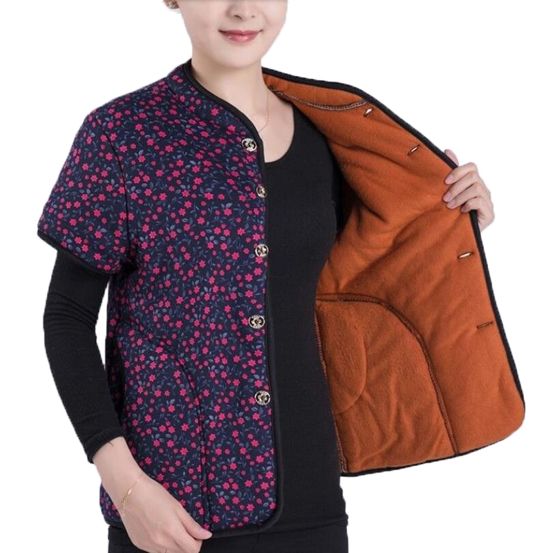 Herfst Winter Vest Parka Middelbare Leeftijd En Ouderen Vrouwen Katoenen Jas Dikker Massaal Warm Vest Korte Mouwen Jassen oma