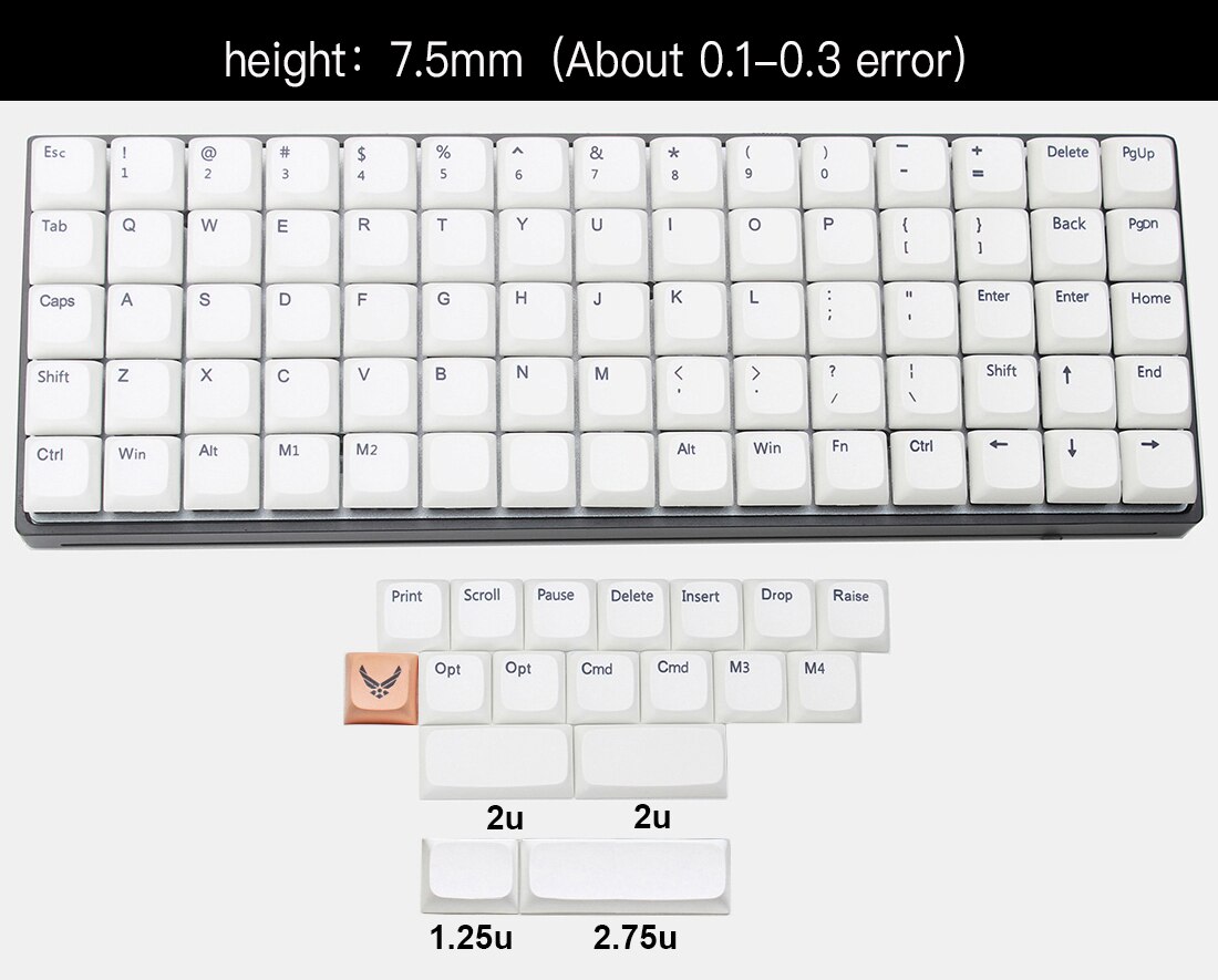 XDA-teclas para teclados mecánicos, compatibles con Kailh Gateron Cherry MX, RGB75 XD75 KBD75: xda 7.5mm height
