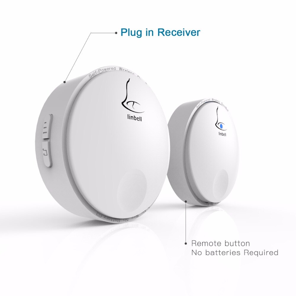 Wireless Cordless Doorbell Remote Door Bell Chime,One Button and Two Receivers,No need battery,Waterproof, EU/US/UK Plug