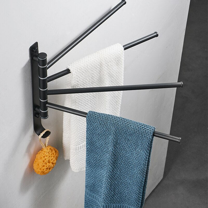 Bathroom rotating towel bar with hook stainless steel Towel rack wall mounted glue paste double towel cloakroom towel shelf