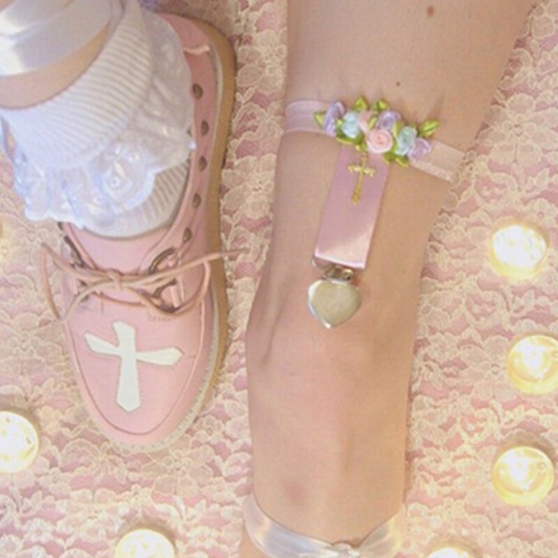 Thigh Garter Goth Heart Satin Garter Belt Lolita Garter Leg Loop Bands