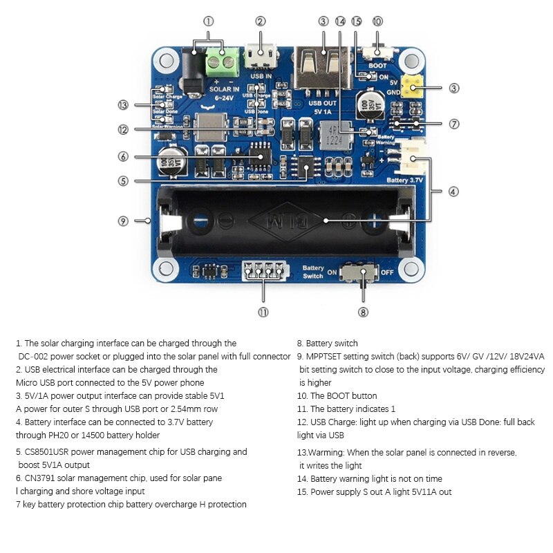 Waveshare Power Management Module For 6V-24V Solar Panels 5W 156 Monocrystalline Silicon Cell With MPPT
