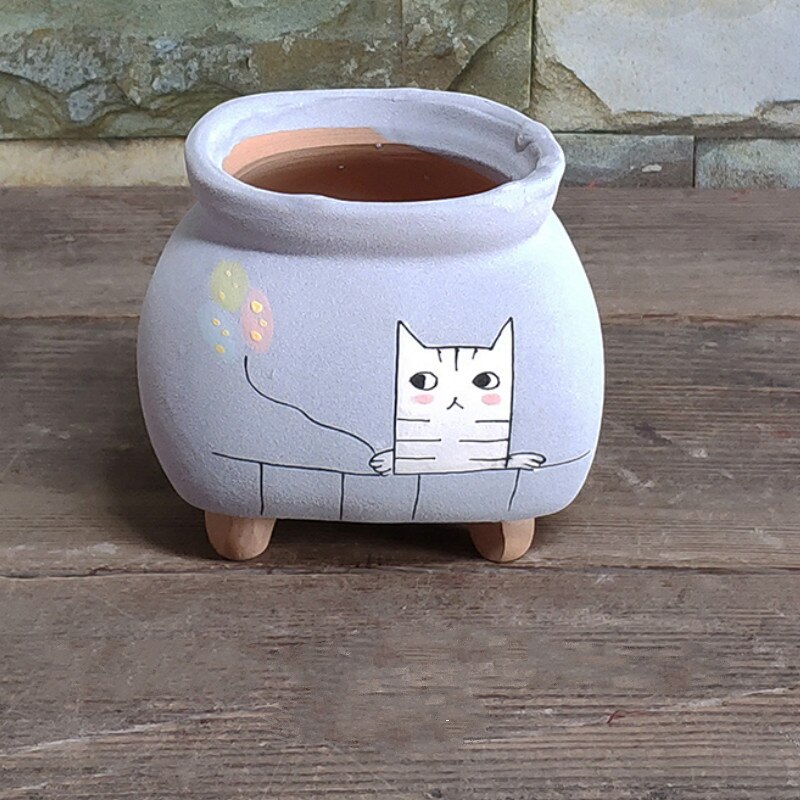 Cartoon Flower Pot Hand-Painted Plant Pot Succulents Pot Desktop Potted Home Decoration: C