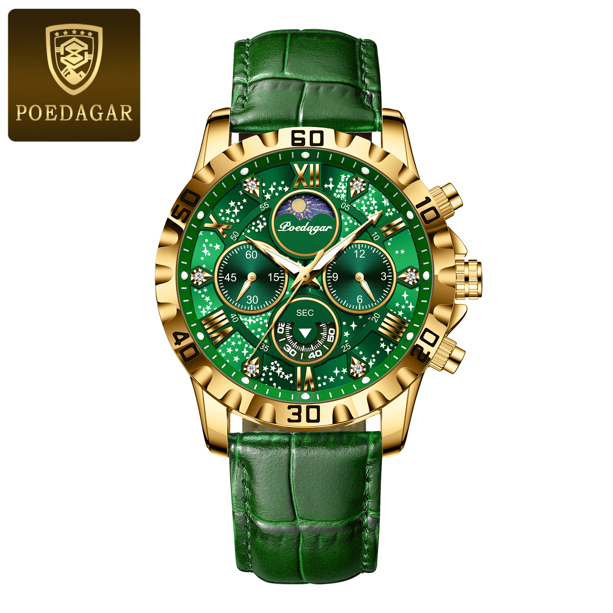POEDAGAR Watch For Men Sport Quartz Man Wristwatch Waterproof Luminous Chronograph Leather Men's Watches Male Reloj: Ivory