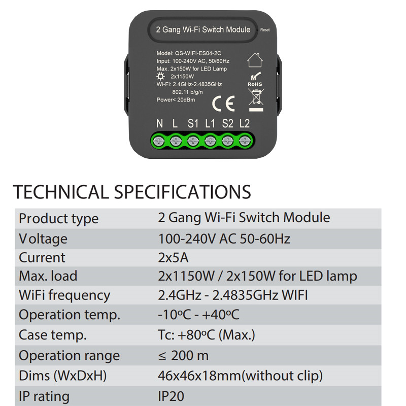 Tuya WiFi Switch Module 1 2 Gang Wireless Light DIY Switch Module Smart Life 100-240V AC Voice Relay Work with Google Home Alexa