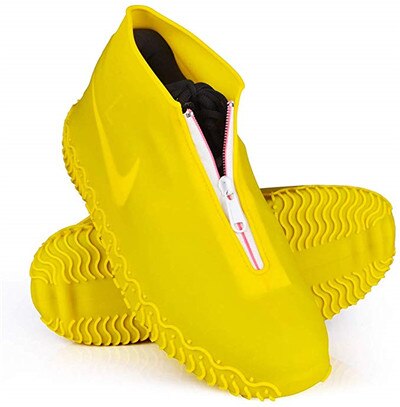 Portable Waterproof Shoe Covers Silicone Reusable Shoe Cover Non-slip Durable Zipper Elastic Rain Cover Protection for Men Women: yellow / S