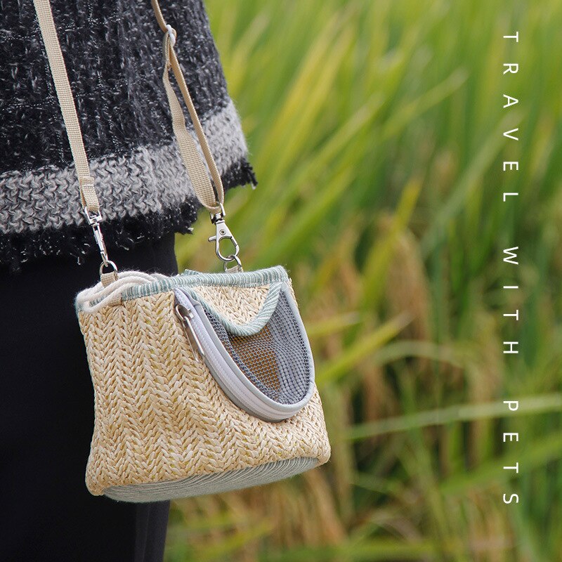 Pet Carrier Portable Small Pet Bamboo Weaving Rat Cage Hedgehog Cages Chinchilla Cage Outdoor Carrying Backpack Holder