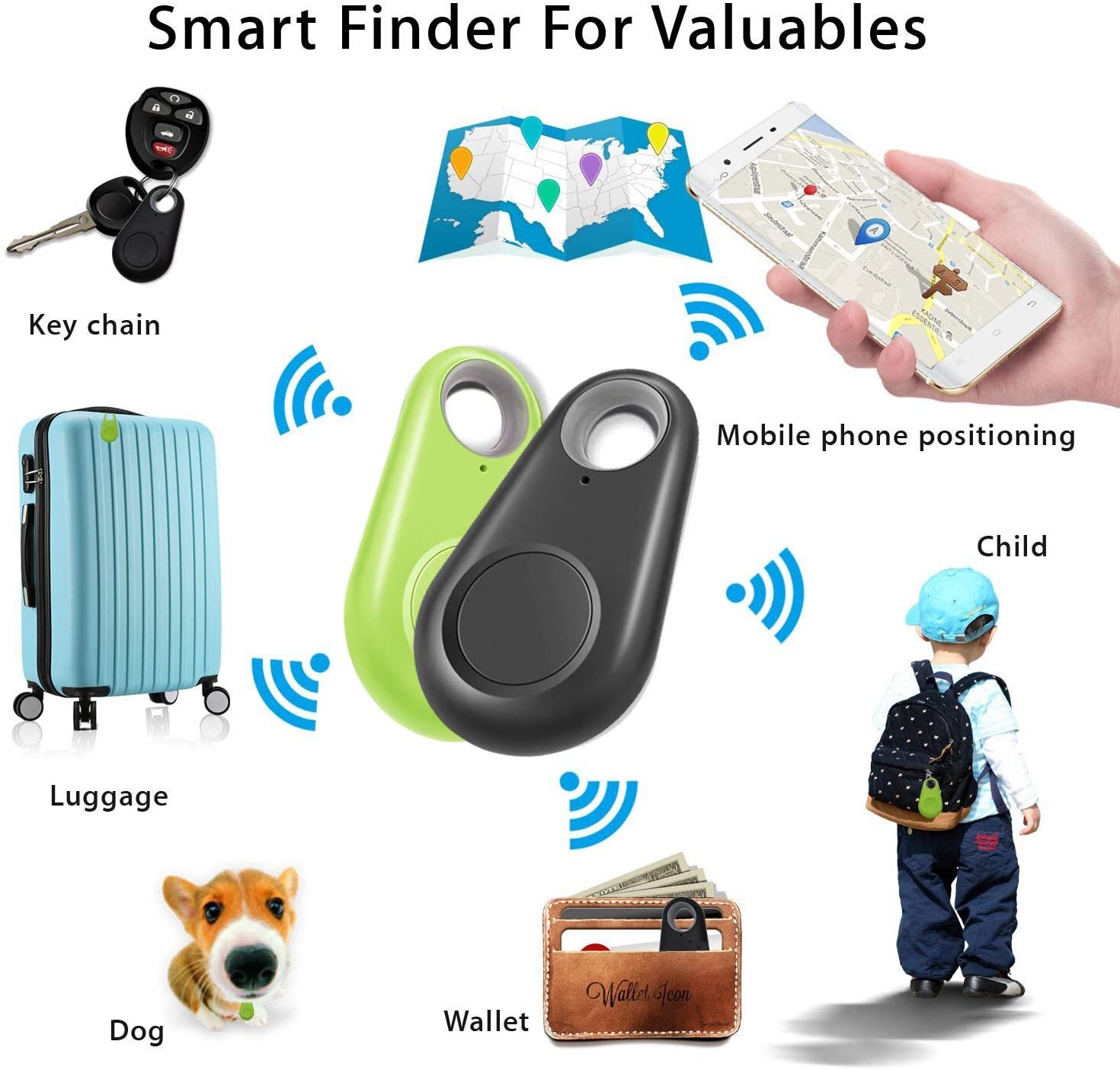 Draadloze slimme tracker, sleutelzoeker, anti-verloren alarm, tracker, kindertas, portemonneezoeker, app, gps-record, anti-verloren bluetooth-locator